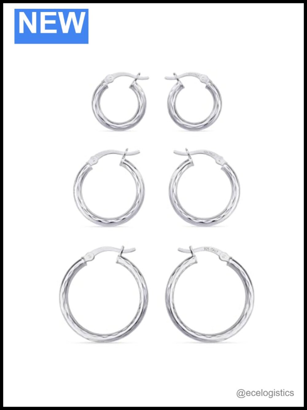 925 Sterling Silver Hoop Earrings Set of 3 Pairs Lightweight 2.5mm Tube